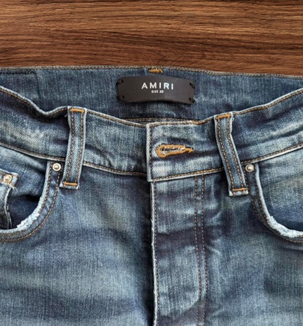 Amiri MX1 Blue Jeans / Black Patches (Pre-Owned)