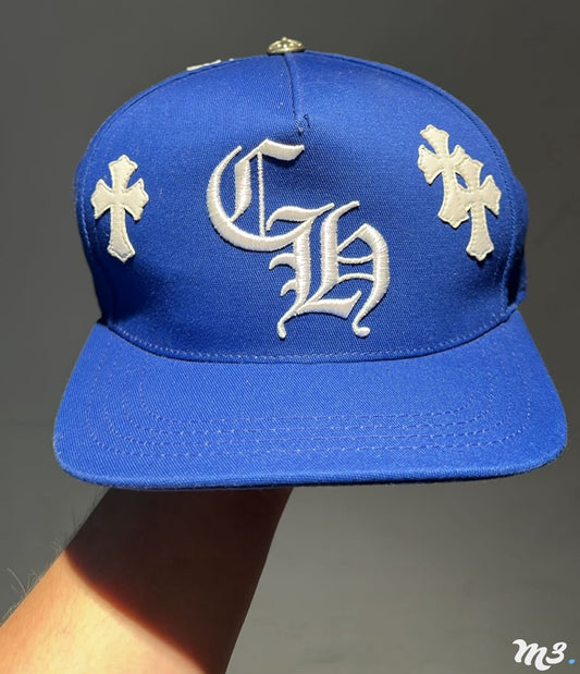 Blue Chrome Heart Trucker Hat