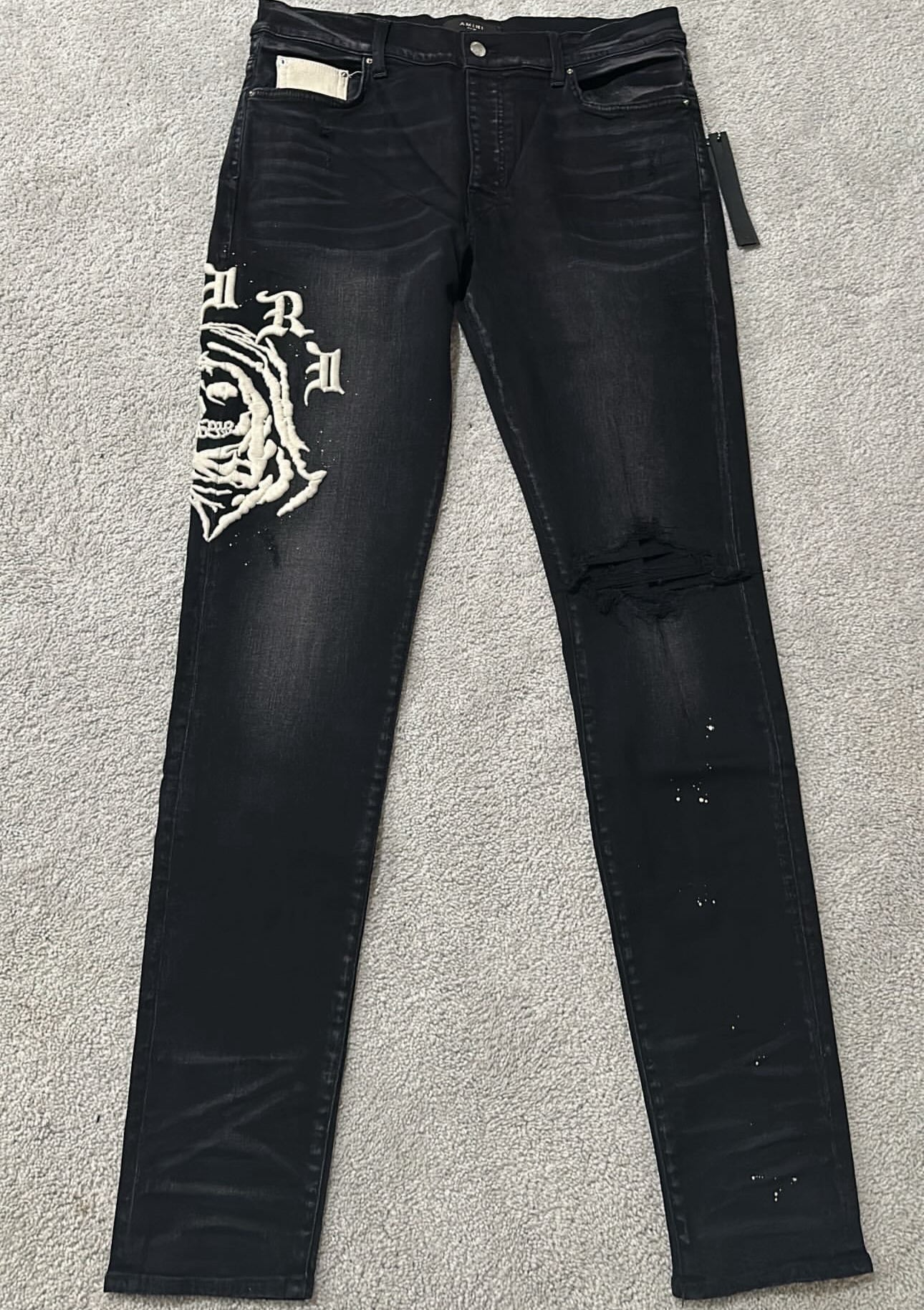 Black Amiri Jeans ‘Wes Lang Reaper Logo Aged Jeans’