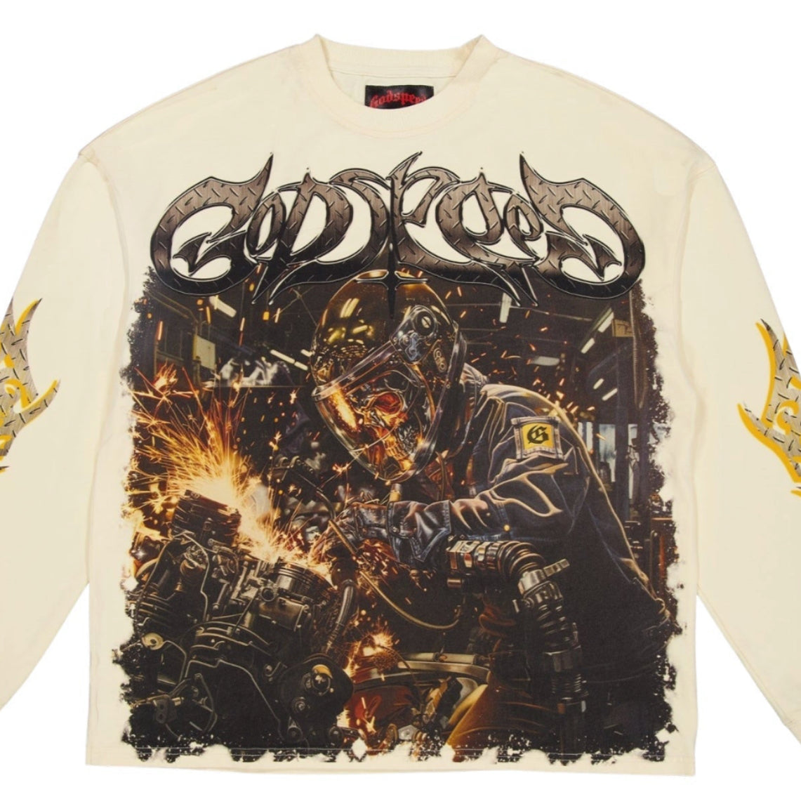 Godspeed Bone Steel Sharpens Steel LS Logo Tee