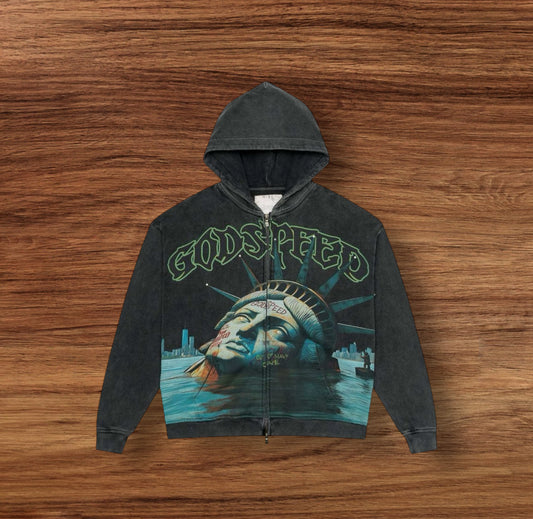 GODSPEED SUNKEN LIBERTY ZIP UP HOODIE WASHED GREY