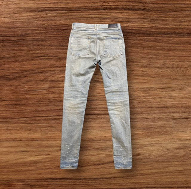 Amiri MX1 Green Plaid Patch Light Wash Jeans (Pre-Owned )